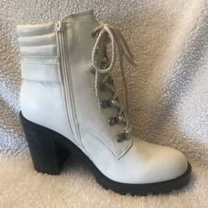 Women's White Lace-Up Ankle Boots